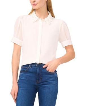 Cece Embellished Puff-sleeve Shirt - Blue
