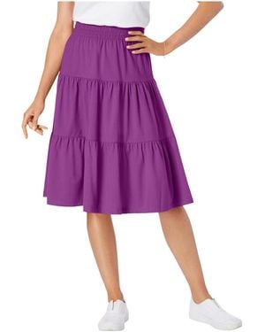 Woman Within Within Elastic-waist Knit Tiered Skirt - Purple