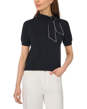 Cece Scarf Tie Mock Neck Short-sleeve Viscose Sweater - Blue