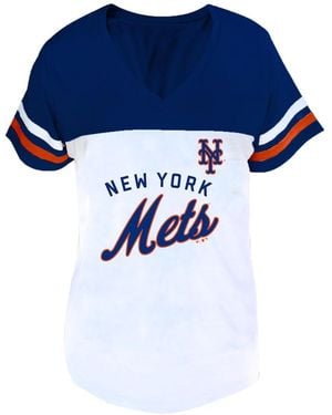 Fanatics White/royal New York Mets Plus Size Two-stripe V-neck T-shirt - Blue