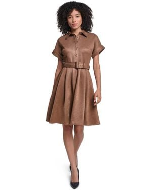 KARL LAGERFELD Faux Suede Belted Shirtdress - Brown