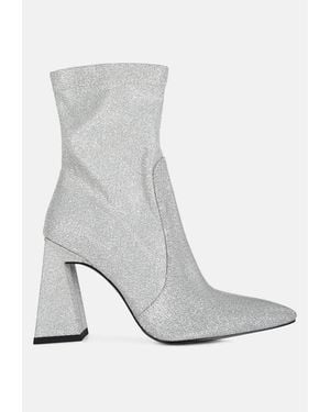 LONDON RAG Hustlers Shimmer Block Heeled Ankle Boots - White