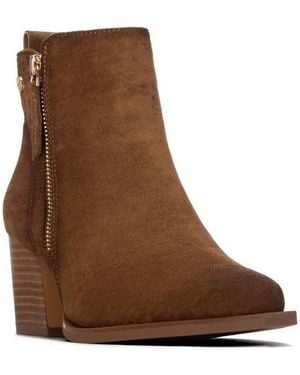 Xti Block Heel Suede Ankle Booties - Brown