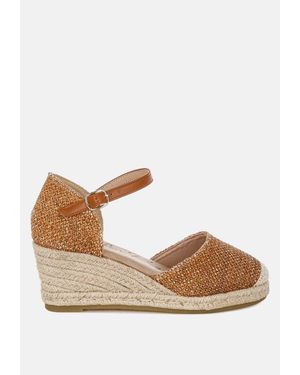 LONDON RAG Kalista Raffia Woven Wedge Sandals - Metallic