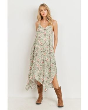 Hello Miss Maternity Floral V-neck Spaghetti Strap Midi Dress - White