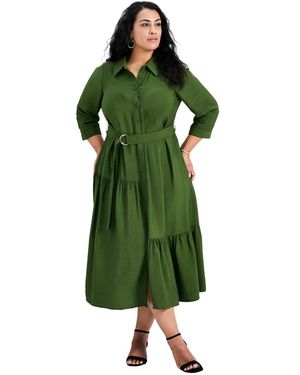 Avenue Flora Belted Shirtdress - Green