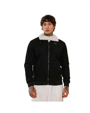 Campus Sutra Raven Contrast Sherpa-lined Suede Bomber Jacket - Black