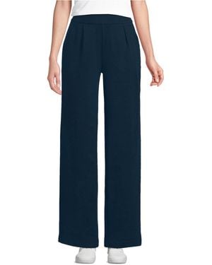 Lands' End Petite Sport Knit High Rise Pleated Wide Leg Pants - Blue