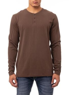 Xray Jeans X-ray Soft Stretch Henley Neck Long Sleeve T-shirt - Brown
