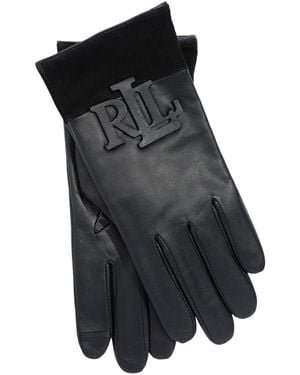 Ralph Lauren Raised Logo Leather Touch Gloves - Black
