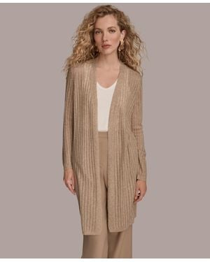 Donna Karan Open V-neck Long Sleeve Cardigan - Brown