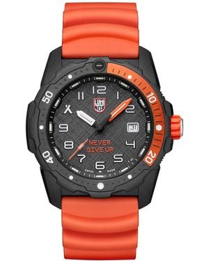 Luminox Swiss Bear Grylls Survival Sea Series Never Give Up Dive Orange Rubber Strap Watch 42mm - Gray