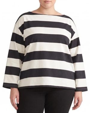 UNIVERSAL STANDARD Plus Size Montauk Breton Stripe Bell Sleeve Top - Black