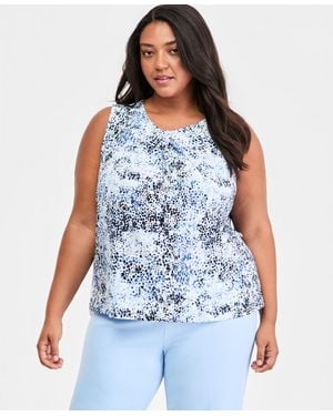 Anne Klein Plus Size Pleated-neck Sleeveless Knit Top - Blue