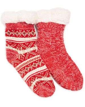 Muk Luks 2 Pack Chenille Cabin Sock - Red