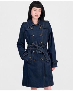 Steve Madden Double-breasted Denim Trench Coat - Blue