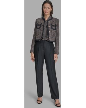 BCBGMAXAZRIA Braided-trim Tweed Collarless Jacket - Gray
