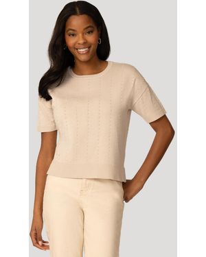 Cable & Gauge Textured Short Sleeve Sweater - Natural