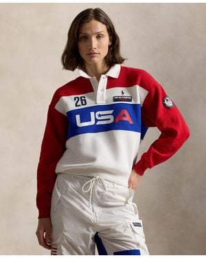 Polo Ralph Lauren Team Usa Graphic Polo Collar Long-sleeve Knit Top - Red