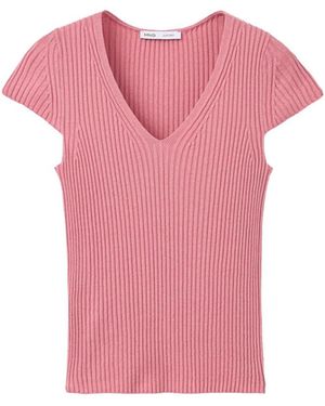 Mango V-neck Ribbed Knit Sweater - Pink