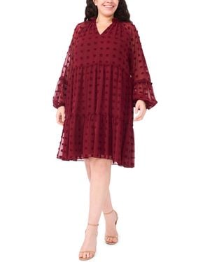 Msk Plus Size Clip Chiffon Babydoll Short Dress - Red