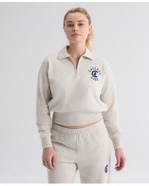 Fanatics Chicago Cubs Quarter-zip Cropped Sweatshirt - Gray