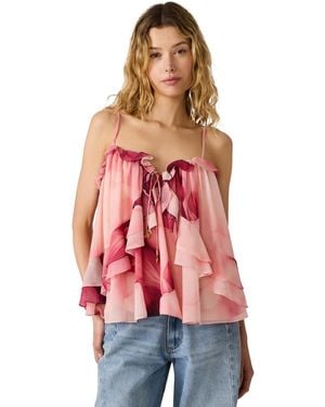 Steve Madden Printed Sweetheart Neck Top - Red