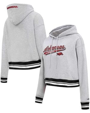 Pro Standard Arkansas Razorbacks Script Tail Fleece Cropped Pullover Hoodie - Gray