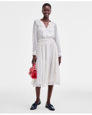 On 34th Printed Ruffle-trim Long-sleeve Midi Dress - White