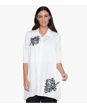 Stella Carakasi 3/4 Sleeve Embroidered Cotton Poplin Shirt Top Tiburon Tunic Icon - White