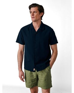 aubi Seersucker Linen Short Sleeve Shirt - Blue