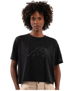 Starter Carolina Panthers Rhinestone Sprinkle Boxy Cropped T-shirt - Black
