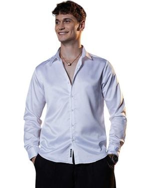 Campus Sutra Chalk Satin Lustre Shirt - Blue