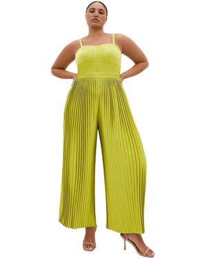 City Chic Plus Size Palazzo Pleat Jumpsuit - Yellow