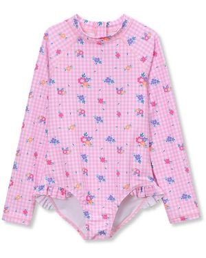 Lands' End Girls Child Chlorine Resistant Long Sleeve Ruffle One Piece Swimsuit - Pink