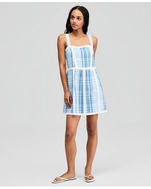 And Now This Cotton Plaid Lace-trim Dress - Blue