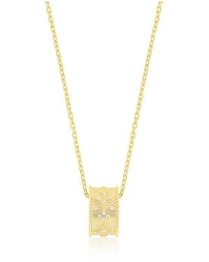 Etoile Cubic Zirconia Clear Rondel Motif Charm Necklace - Metallic