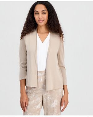 Kasper Open-front 3/4-sleeve Cardigan - White