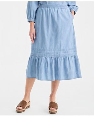 Style & Co. Cotton Chambray Pull-on Midi Skirt - Blue