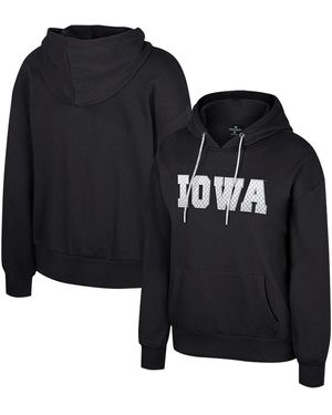 Colosseum Athletics Iowa Hawkeyes Reflection Rhinestone Drawcord Pullover Hoodie - Black