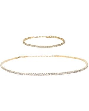Bearfruit Jewelry Sterling Silver 18k Plated Cherie Tennis Necklace & Bracelet Set - White