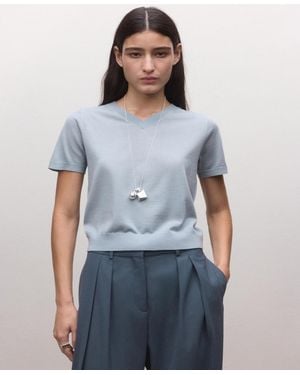 Mango Wool Short-sleeved Sweater - Blue