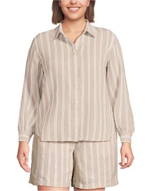 Lands' End Plus Size Linen Long Sleeve Feminine Shirt - Natural