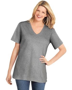 Woman Within Plus Size Perfect Short-sleeve V-neck Tee - Gray
