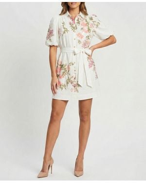 Taylor Floral Puff-sleeve Shirt Dress - Natural
