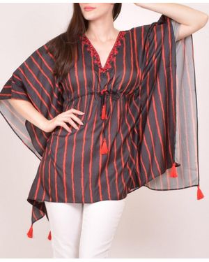 Ras Stripe Floral Embroidered Boho Kaftan Top