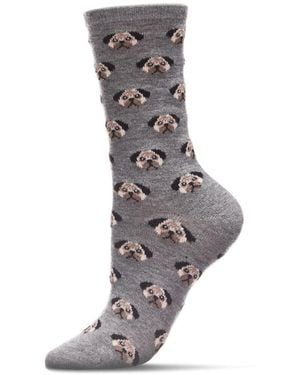 Memoi Soft Pretty Puppy Dog Face Cashmere Blend Crew Socks - Gray