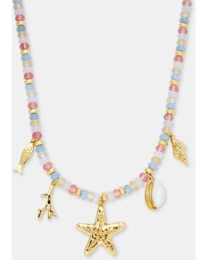 On 34th Sea Charm Beaded Statement Necklace - Metallic