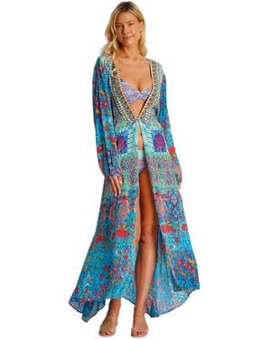 La Moda Clothing Rossie Maxi Belted Wrap Cover Up Dress - Blue