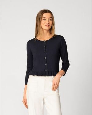 Cable & Gauge Ruffle Hem Button Cardigan - Blue